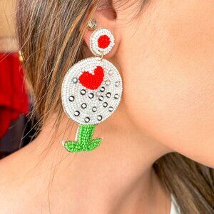 BEADED GOLF LOVERS BALL & TEE EARRINGS - BRAND NEW - ARTISAN MADE USA - GIFT